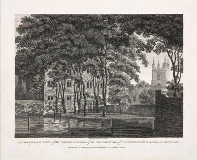 Vista noreste de la torre y la logia del palacio del arzobispo de Canterbury en Croydon, 1808 de Pouncy